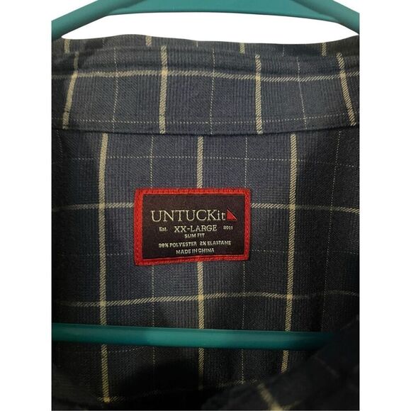 UNTUCKit Men's Blue Plaid Long Sleeve Slim Fit Cotton Button Up Shirt Size 2XL - Picture 3 of 9